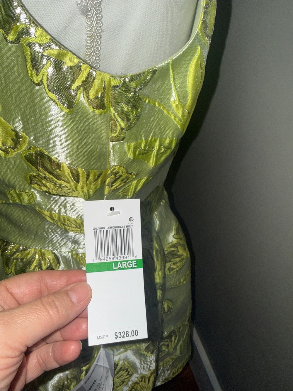 Dress the population party special occasion dress NWT metallic green floral - Picture 3 of 11